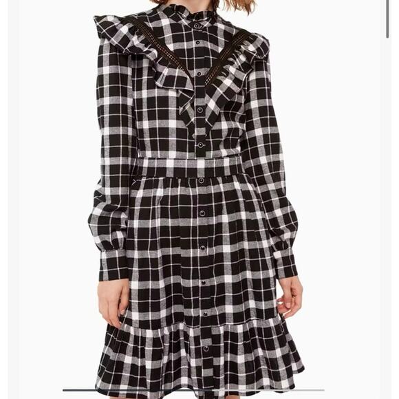 kate spade Dresses & Skirts - Kate Spade Rustic Buffalo Plaid Pearl Snap Flannel Winter Ruffle Dress S No Belt